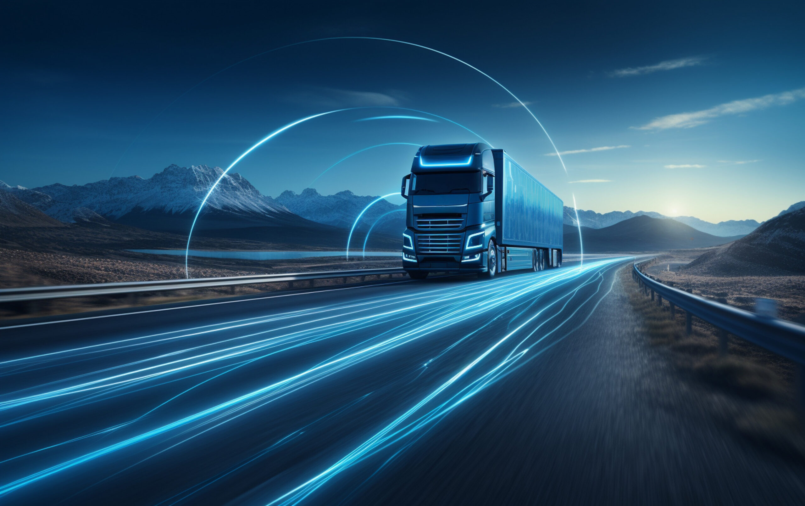 Moderner LKW im futuristischem Umfeld