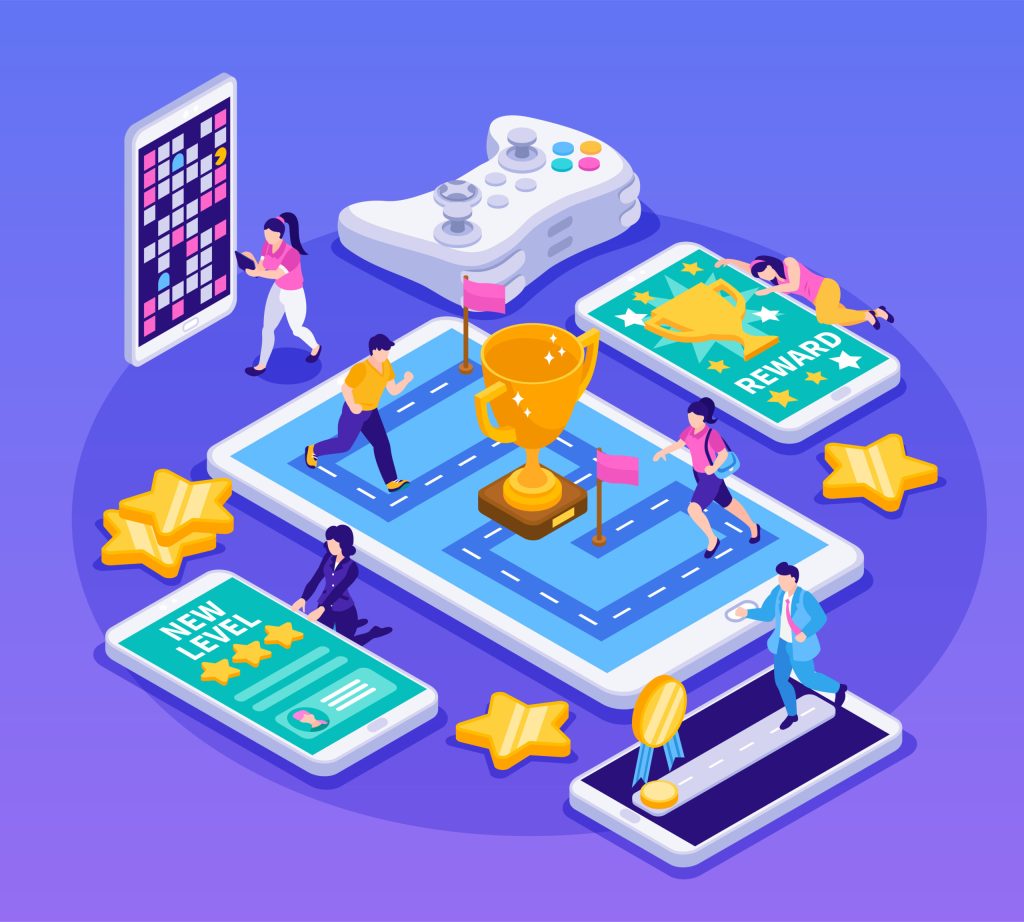 Grafische Darstellung eines Handys mit Gamification eines Prozesses