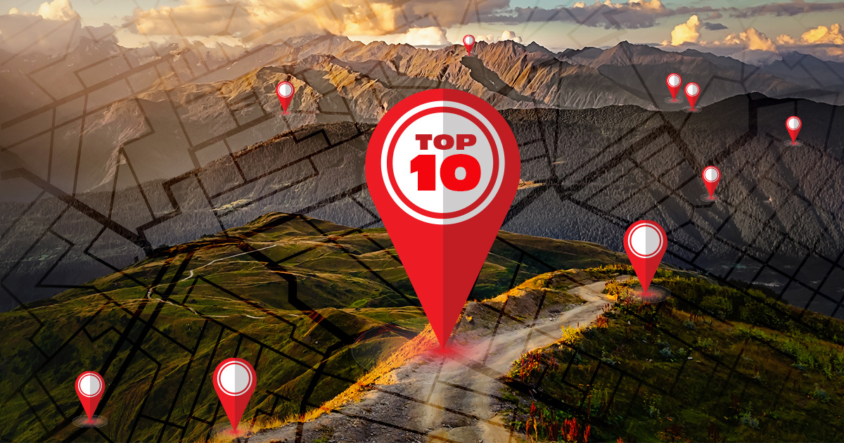 Geo Location Pin auf einem Berg