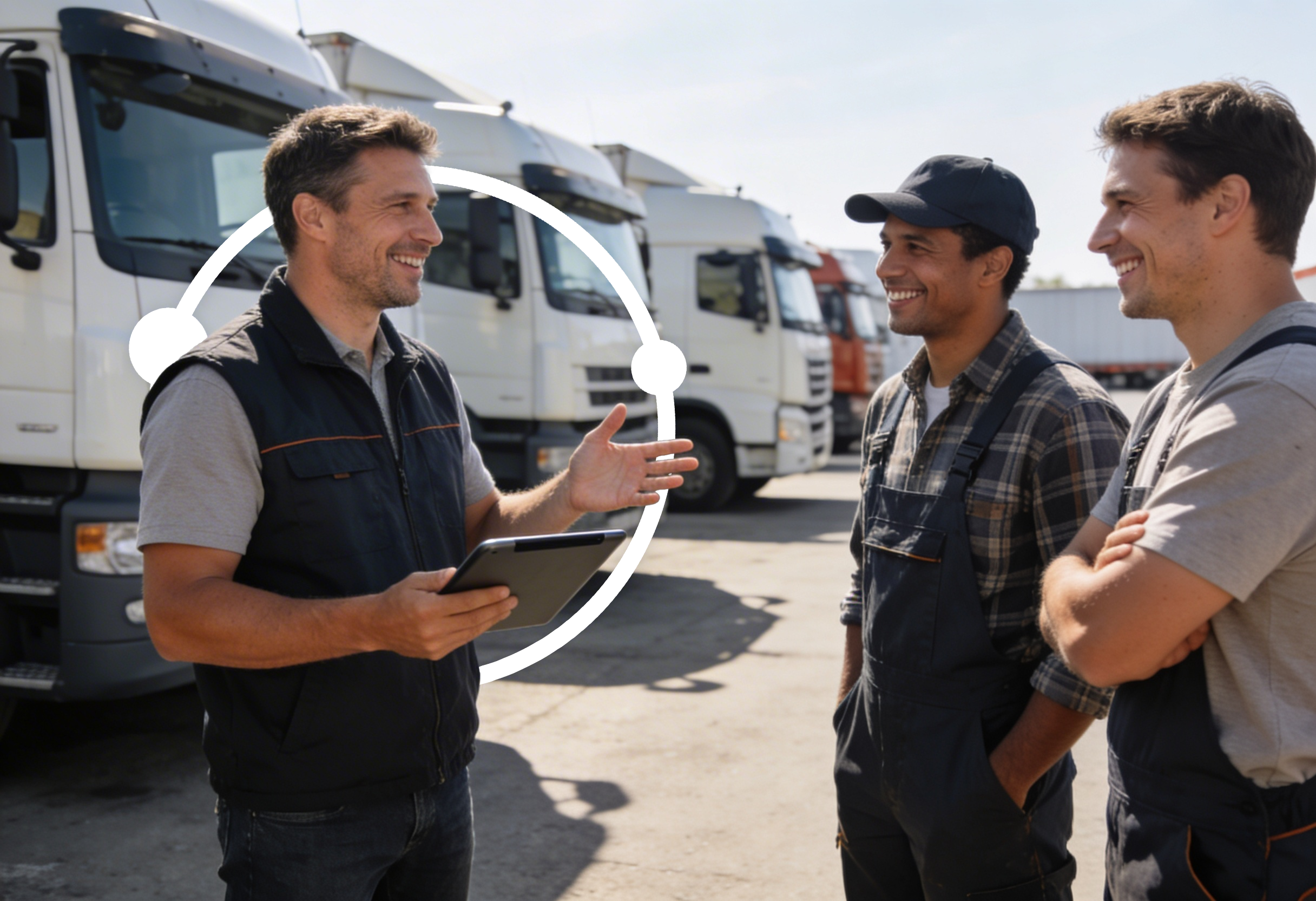 Mehrere Mitarbeiter nehmen an einer Schulung in einem Fuhrpark teil